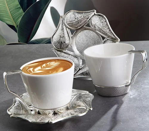 Vista 5 de LaModaHome Juego de 6 tazas de café expreso con platillos, tazas de café griego árabe turco de porcelana para mujeres, hombres, adultos, invitados