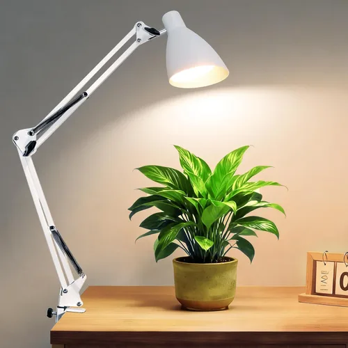 Vista 9 de Lámpara de escritorio con brazo oscilante con abrazadera, brazo ajustable con abrazadera LED en lámparas de escritorio con 5 modos de color y 10