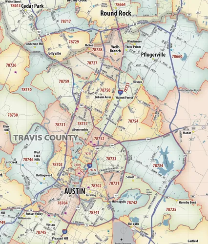 Vista 2 de Generic Austin TX Código Postal Mapa Laminado (40' x 36')