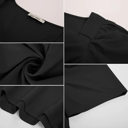 Vista 7 de GRACE KARIN Blusas de verano para mujer, elegante blusa con cuello en V y manga corta abombada