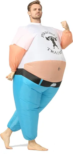 Vista 2 de GOPRIME Disfraz inflable de entrenador personal, traje de entrenamiento inflado, prensa de hombro, tamaño adulto, Blanco