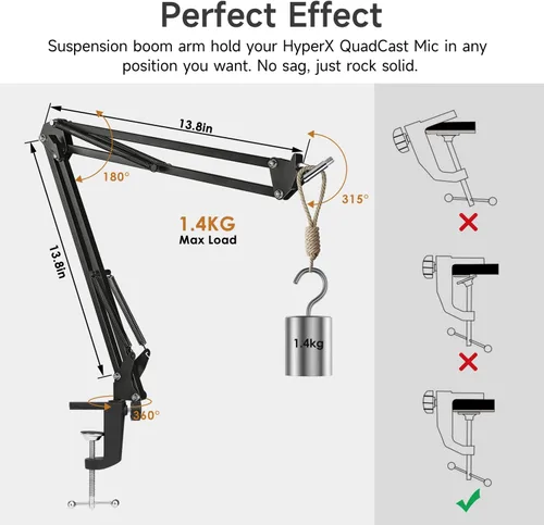 Vista 3 de Para HyperX Quadcast Boom Arm - Soporte de micrófono mejorado con cubierta de micrófono para reducir los ruidos del viento, brazo de micrófono