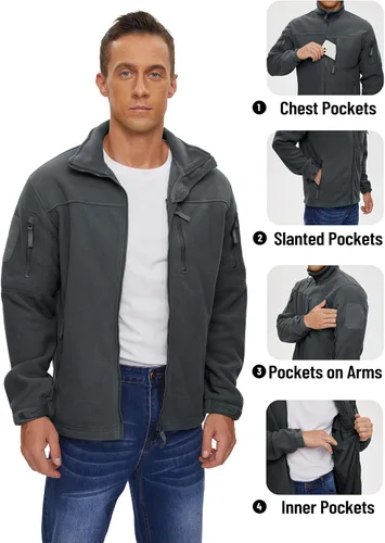 Vista 4 de TACVASEN Chaqueta de forro polar para hombre, chaqueta de invierno con cremallera completa, chaqueta táctica ligera, abrigos de senderismo al aire