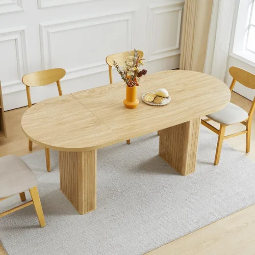 Vista 13 de weselon Mesa de comedor extensible de 42 a 105 pulgadas para 4 a 12, mesa de comedor ovalada expandible con base de pedestal estriada y pata