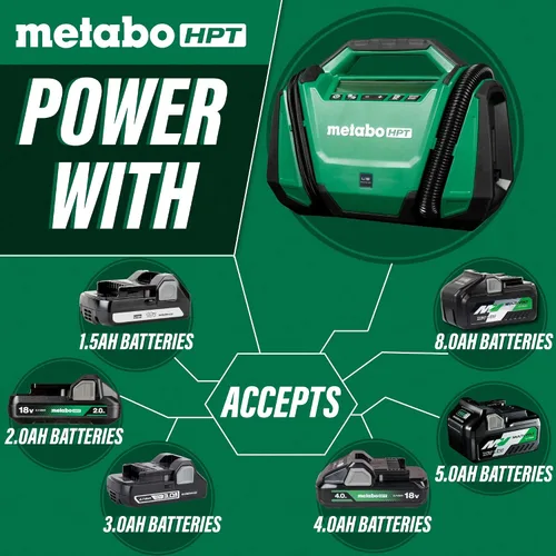 Vista 3 de Metabo HPT Inflador de doble función inalámbrico multivoltios de 18 V, inflador de aire portátil con modos de alta presión y alto volumen, presión