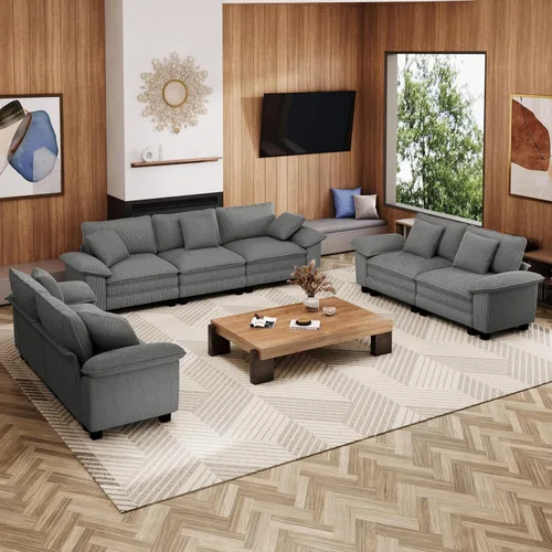 Vista 29 de Sofá Seccional Modular Individual de 53.5", Sillón de Pana Suave y Afelpada con Asiento Profundo Cómodo y Brazos Removibles para Sala de Estar