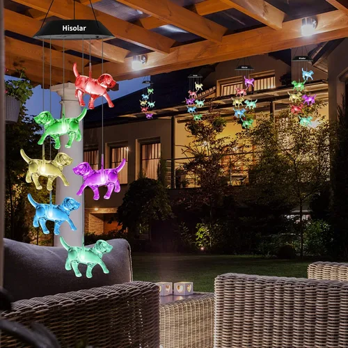 Vista 7 de Campanillas de Viento Solares de Cristal de Perro para Exteriores que Cambian de Color Luces Solares Móviles LED Campanillas de Viento con Energía