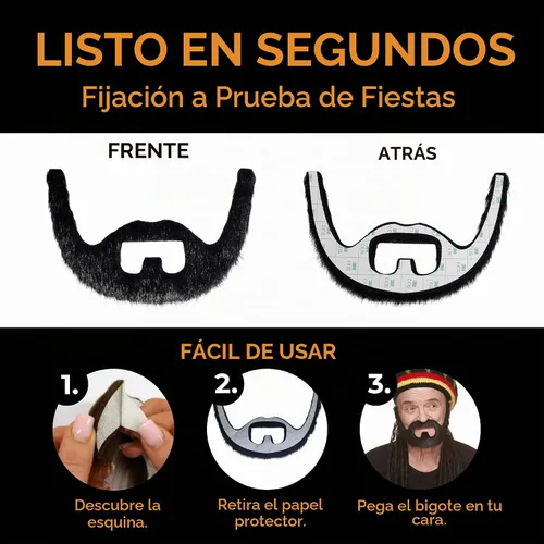 Vista 7 de Mustaches Fake Beard, Self-Adhesive Synthetic Fur Costume Accessory Set Negro lustroso
