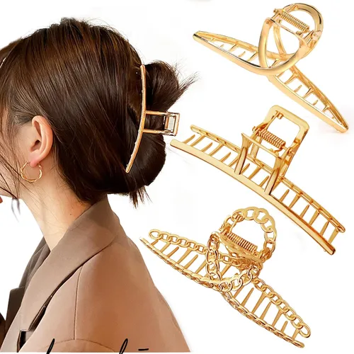 Vista 9 de Mehayi 3 pinzas de metal grandes para cabello grueso y pesado, agarre fuerte, agarre grande, antideslizante, pinza de mandíbula para cabello largo