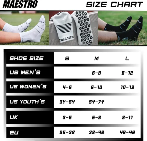 Vista 18 de Maestro - Calcetines de agarre de fútbol para hombres y mujeres con almohadillas antideslizantes, ideales para fútbol, baloncesto y deportes