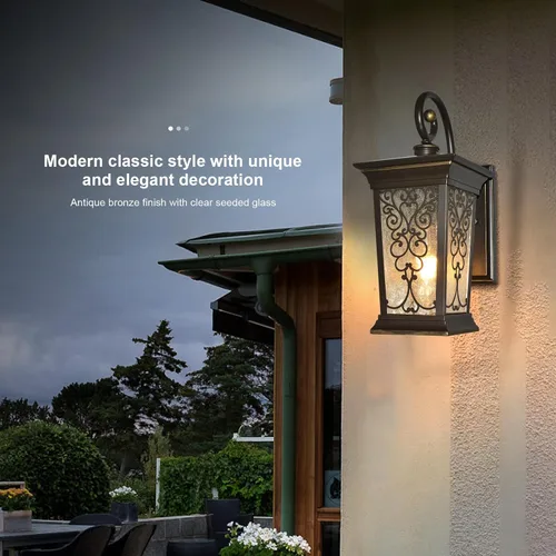 Vista 3 de ALVIME - Lámparas de pared para exteriores, accesorios de iluminación exterior de bronce aceitado de 14 pulgadas, luces impermeables