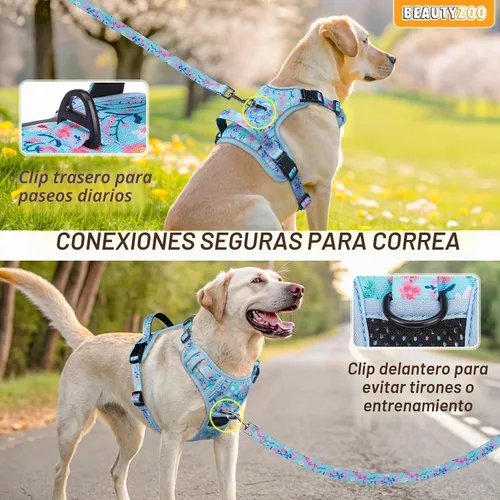 Vista 4 de BEAUTYZOO Arnés para perro sin tirones pequeño, juego de arnés y correa ajustable para perro - Fácil de usar con 3 hebillas/mango de control, arnés