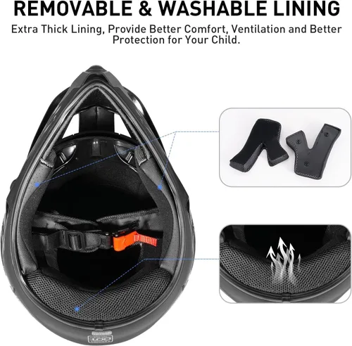 Vista 7 de Juego de 4 cascos de motocross para niños y jóvenes (guantes con gafas), casco de motocicleta de cara completa aprobado por DOT, ATV, BMX, bicicleta