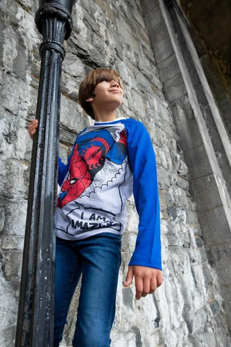 Vista 2 de Marvel Camiseta estampada de manga larga para niños Spiderman grisazulrojoverde, grisazulrojoverde