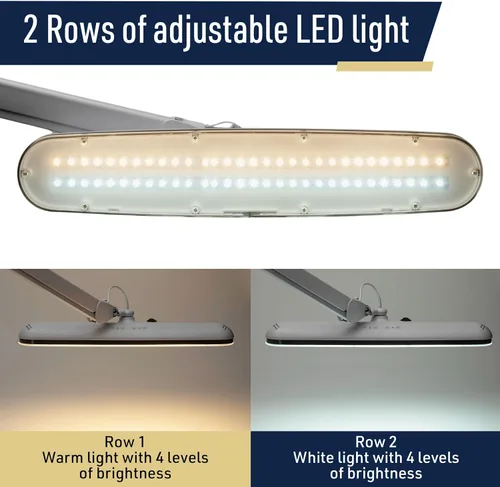 Vista 2 de Kings County Tools Lámpara de escritorio LED con abrazadera, luz de escritorio de arquitecto con brazo oscilante ajustable, doble luz y 16 opciones