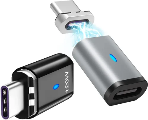 Vista 8 de Adaptador magnético USB C Ángel derecho + USB magnético tipo C recto 5 pines, compatible con PD 120 W carga rápida, transferencia de datos de 480