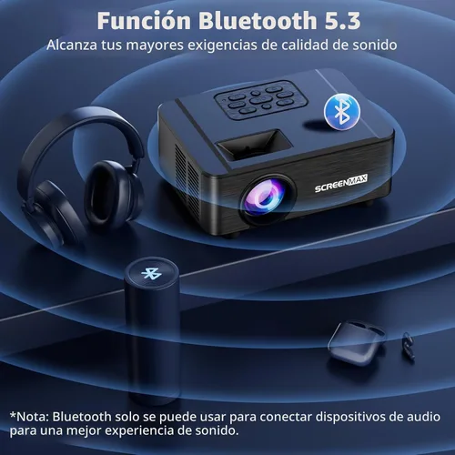 Vista 3 de Proyector con WIFI y Bluetooth, proyector Bluetooth nativo 1080P, proyector de película portátil Full HD para exteriores con altavoz integrado