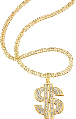Vista 3 de 6 piezas de collar de cadena chapada en oro para hombres con colgante de signo de dólar, collar de dólar hip hop (6 piezas)