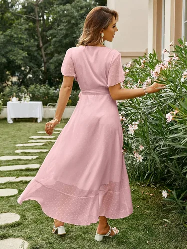 Vista 3 de Miessial Vestido largo de verano para mujer, estilo bohemio, con cuello en V y estampado floral