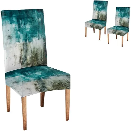 Vista 160 de TOMWISH Juego de 2 fundas para sillas de comedor, color turquesa y gris, fundas elásticas para sillas Parsons, de elastano, lavables, protectores