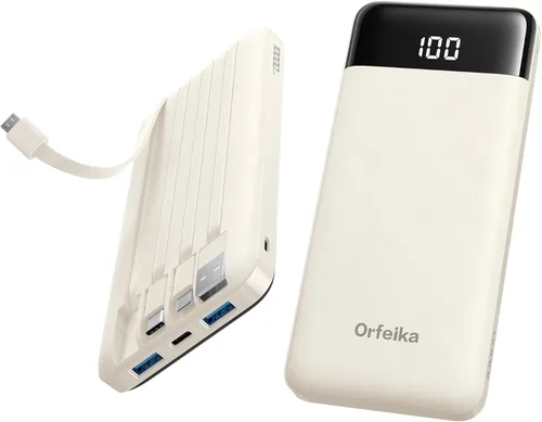 Vista 14 de Orfeika Cargador de teléfono portátil, Banco de energía portátil de 10000mAh con cables incorporados, paquete de batería esencial para viajes