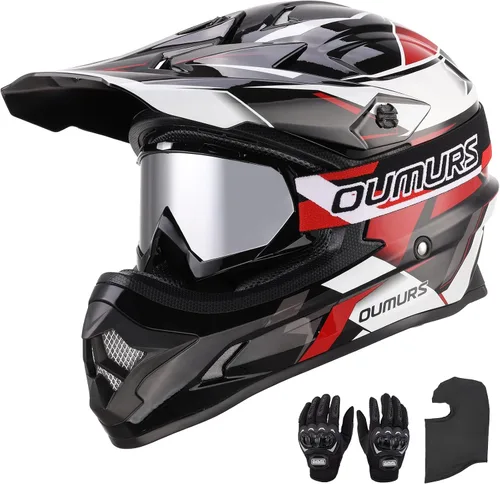Vista 14 de OUMURS DOT Adult ATV Dirt Bike Helmet with Goggles Gloves & Mask Adjustable Sun Visor Motorcycle Adults Helmet Off-Road Motocross Downhill Moped MX