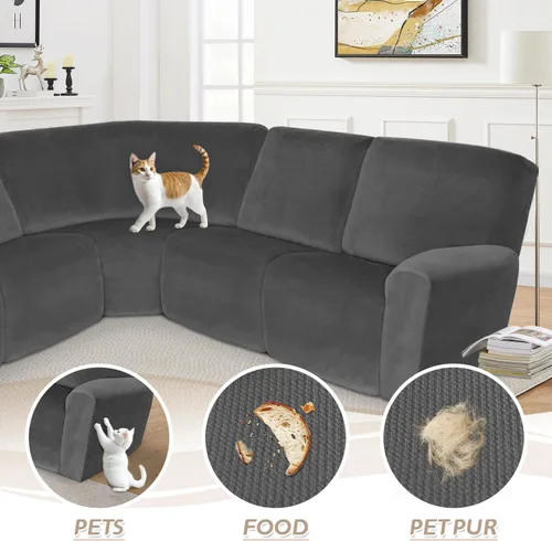 Vista 476 de Arfntevss Fundas de sofá seccional reclinable de terciopelo, Funda de sofá seccional de esquina para sofá reclinable, Funda elástica suave