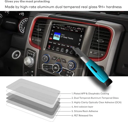 Vista 3 de Protector de pantalla de vidrio prémium para Ram 1500 2500HD 3500HD Uconnect 8.4 pulgadas (2013-2024) pantalla táctil (HD transparente)