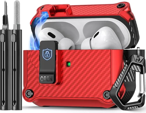 Vista 14 de Pohgelan Compatible con AirPods Pro 2ª/1ª generación, estuche con cierre magnético automático y kit de limpieza, compatible con funda Magsafe - Negro