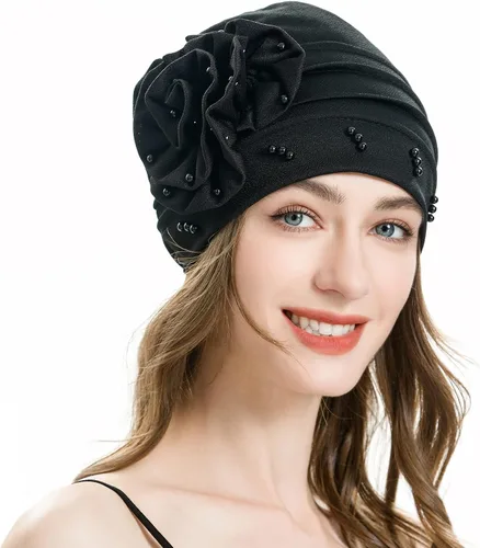 Vista 25 de ZLYC Gorro de verano para mujer, gorro elástico de quimioterapia con flores Blanco floral