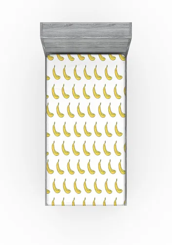 Vista 3 de Ambesonne Juego de sábanas bajeras veganas, ilustración de plátanos simétricamente alineados con patrón de frutas exóticas, funda de cama