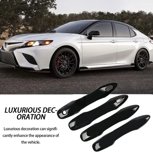 Vista 8 de Tapas negras para espejo de puerta lateral + cubiertas de manija de puerta de repuesto para accesorios Toyota Camry 2018, 2019, 2020, 2021, 2022