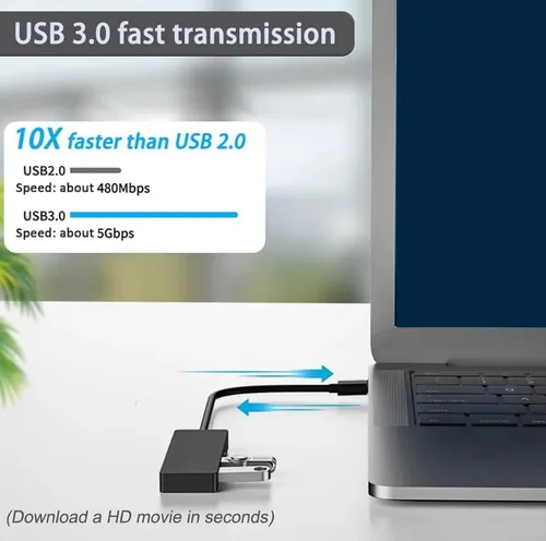 Vista 7 de Hub USB, divisor USB, extensor USB de 4 puertos, adaptador USB multipuerto, concentrador USB 3.0, concentrador USB de 4 puertos USB Splitter USB