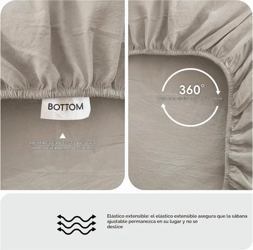 Vista 4 de MooMee Sábana bajera ajustable de solo 100% algodón lavado con textura parecida al lino, transpirable, duradera, suave, cómoda, bolsillo profundo