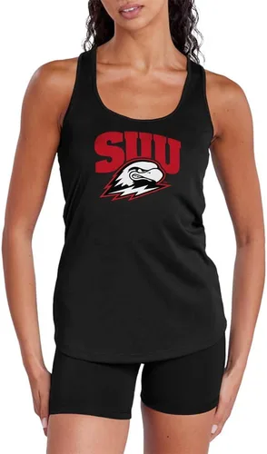 Vista 144 de Camiseta deportiva sin mangas oficial de NCAA Collegiate para mujer, con espalda cruzada, colección con logotipo primario