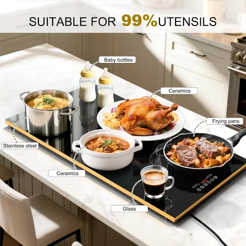 Vista 3 de Artículos esenciales para una fiesta de Navidad - Bandeja de calentamiento eléctrica (XXL 32 x 18 pulgadas), tapete calentador de alimentos