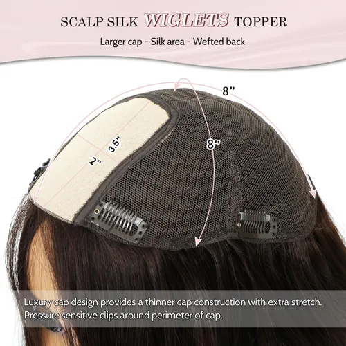 Vista 3 de PANEWAY Toppers para el cabello para mujer, cabello humano real, Remy con base de seda, base grande de 14 pulgadas, atado a mano, pieza gruesa