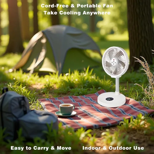 Vista 4 de Ventilador oscilante plegable recargable de 10 pulgadas, ventilador de pie con batería de 7200 mAh con control remoto, 6 velocidades y función