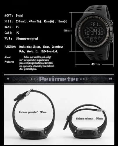 Vista 6 de Fanmis Militar esfera grande deportes día fecha digital luminoso negro silicona hombres mujeres reloj de pulsera, Negro -, Digital, movimiento