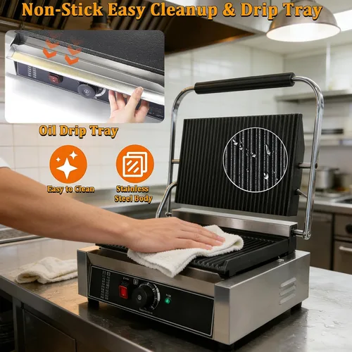 Vista 4 de CTJ Prensa comercial de sándwich de acero inoxidable 2200W de Panini Press