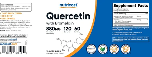 Vista 6 de Nutricost Quercetina con bromelina, 880 mg de quercetina, 120 cápsulas, 60 Serv