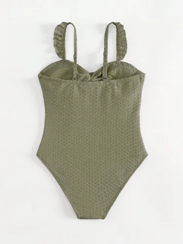 Vista 2 de WDIRARA Traje de baño de una pieza fruncido con volantes y nudo frontal para niña