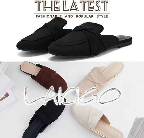 Vista 2 de LAICIGO Mocasines planos para mujer con puntera cuadrada cerrada, sin espalda, de gamuza, cómodos mocasines