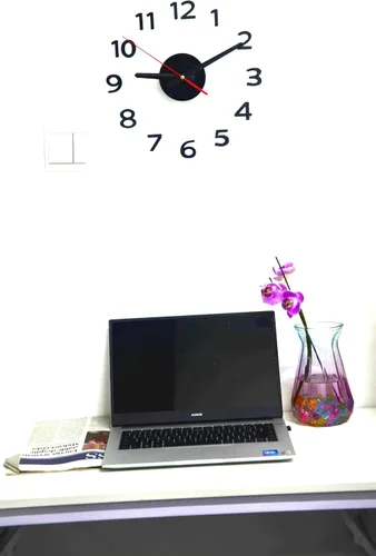 Vista 2 de Reloj de pared DIY, funciona con pilas, cuarzo 3D sin marco, 8-15 pulgadas, negro, grande No.