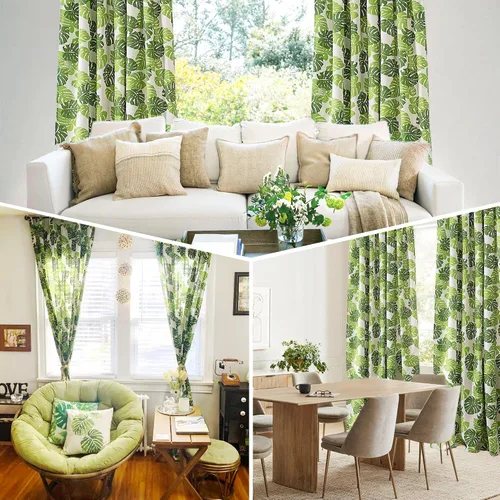 Vista 8 de BROSHAN Cortinas blancas y verdes para dormitorio, cortinas de ventana de hojas de plantas tropicales, 2 paneles de 78 pulgadas de largo, cortinas