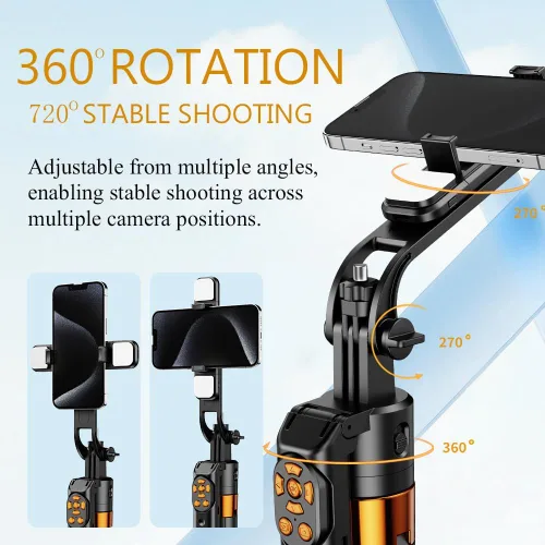 Vista 3 de Trípode para selfie de seguimiento automático de 70 pulgadas, rotación de 360°, soporte de trípode extensible para teléfono para selfies, grabación
