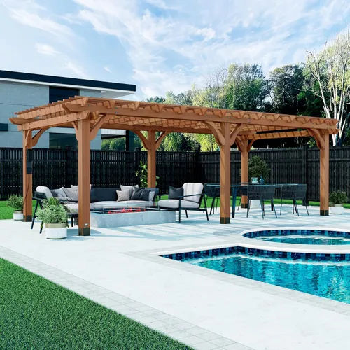 Vista 10 de Backyard Discovery Beaumont - Kit de pérgola tradicional de madera de cedro de 16 x 12 pies con techo enrejado, durabilidad para todas las Marrón