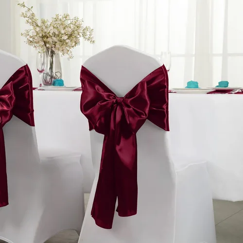 Vista 3 de Horbaunal Paquete de 24 caminos de mesa de satén burdeos de 12 x 108 pulgadas, caminos de mesa suaves para banquetes de boda, fiesta de cumpleaños