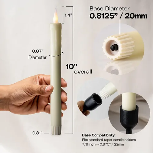 Vista 4 de Paquete de 6 velas LED sin llama de cera real marfil de 10 pulgadas con control remoto, botón de encendido/apagado, regulable, modo