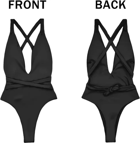 Vista 7 de Traje de baño de una pieza para mujer con control de abdomen y cuello en V, traje de baño sin espalda